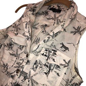 Banana Republic ZEBRA GIRAFFE print sleeveless Out of Africa Safari Shir…